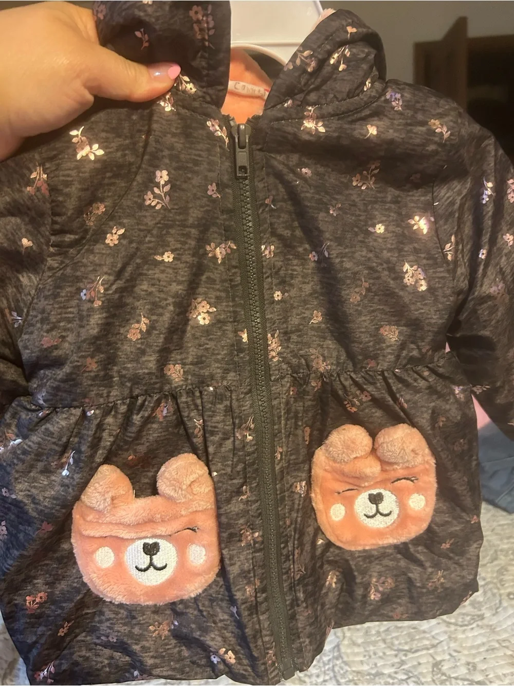 Girls' Black & Pink Bear Hooded Jacket